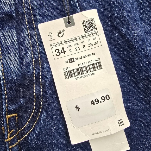 Zara‎ Jeans Women 2 Blue Wide Leg Cropped High Waisted Dark Wash Nautical Sailor - Picture 4 of 15